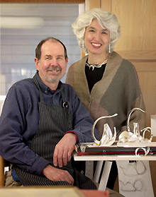 Michael Banner planishing & his wife Maureen